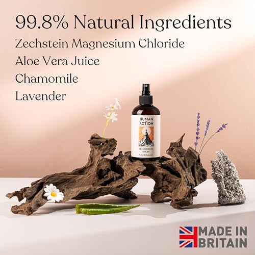 Human of Action Magnesium Oil Spray 250ml | For Sleep, Restless Legs & Muscle Pain | Pure Zechstein Magnesium Chloride with Aloe Vera, Lavender & Chamomile | Gentle, Non-Greasy | Made in Britain - Image 4