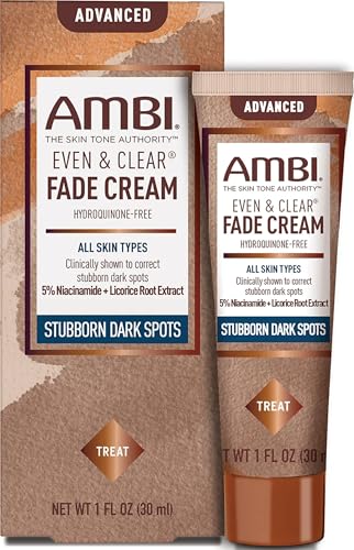 Ambi Even & Clear Advanced Fade Cream, Hydroquinone-free, Hyperpigmentation Treatment, Stubborn Dark Spot Corrector, Results In As Little As 2-3 Weeks, Niacinamide, Licorice Root Extract, PHA, 1 Fl Oz