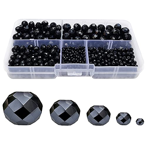 Image of Black Rondelle Glass Beads for Jewelry Making, Faceted Briolette Crytal Spacer Beads for Bracelet Necklace Earring (2mm 4mm 6mm 8mm 10mm Mixed Sizes, 1000pcs)