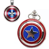 Marvel Avengers Captain America Shield Taschenuhr für Jungen Geschenkset Coole 3D Captain America Shield Taschenuhren für Herren mit Ketten