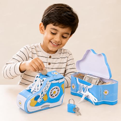Image of Zest 4 Toyz Money Bank for Kids with Lock N Key Metal Piggy Bank Gullak Money Box Coin Bank Shoe Lace Activity Learning Toy Return Gifts