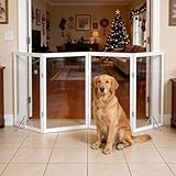 Foreng Extra Wide Clear Dog Gate 31" Tall Clear Acrylic Freestanding Dog gate Transparent Pet Gate for Doorways Stairs 3 Panel(55"-70" W)