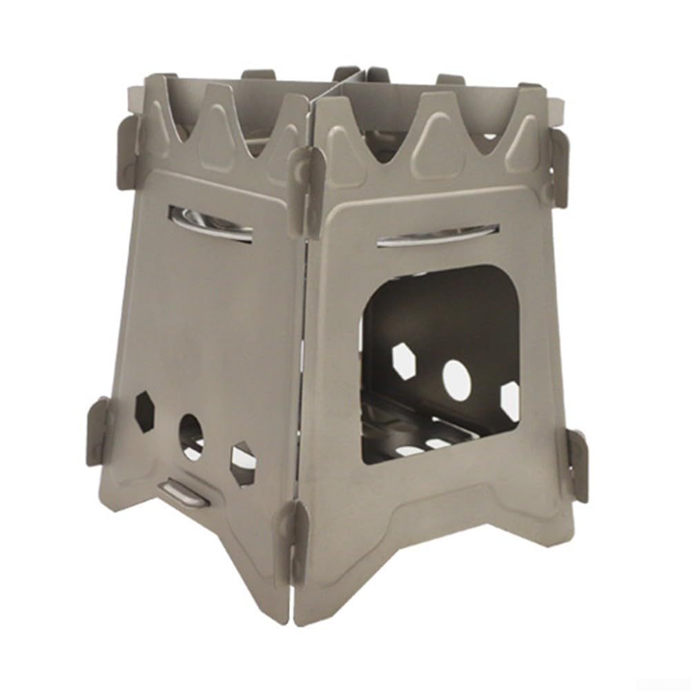 DAZZLEEX Réchaud à bois de titane pliable ultraléger avec plateau en acier inoxydable pour camping, randonnée, randonnée en plein air, brûleur de cuisine grande taille (L)
