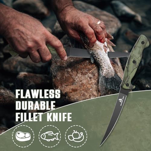 DRAGON RIOT Filetiermesser Fisch 16.5CM, Edelstahl Fischmesser mit Anti-Rutsch-Griff, Scharfes Küchenmesser, Full Tang Kochmesser profi Messer, Outdoor-Messer für Fisch und Fleisch 3