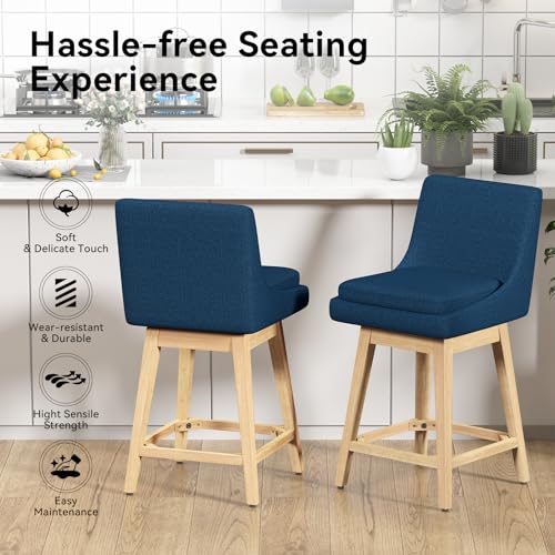 Image of 26 inch Counter Height Swivel Bar Stools, Set of 2, Deep Blue