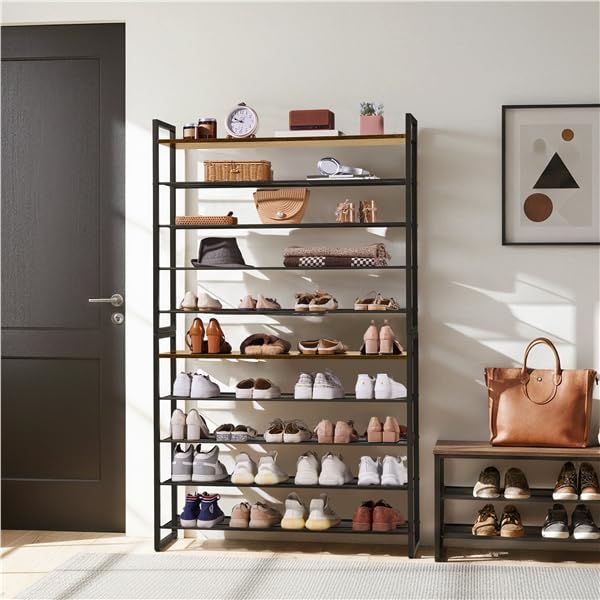 Yaheetech Scarpiera a 10 Livelli Grande Scaffale Portascarpe Impilabile Design 2-in-1 Fino a 50 Paia di Scarpe, Scaffale Versatile in Metallo per Ingresso Soggiorno Camera da Letto, 100x28,5x166,5 cm
