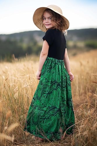 Image of Arshiner Girls Maxi Dress Long /Short Sleeve Casual Holiday Dress with Pockets for 5-13 Years
