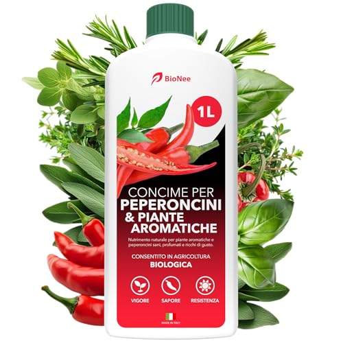 BioNee Concime Biologico per Peperoncini e Piante Aromatiche 1L – Nutrimento Naturale per Radici Forti, Foglie Profumate e Frutti dal Sapore Intenso