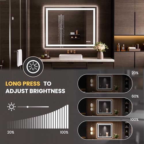 Image of LOAAO 50 inchx40 inch LED Bathroom Mirror with Lights, Anti-Fog, Dimmable, Backlit + Front Lit, Lighted Bathroom Vanity Mirror for Wall, Memory Function