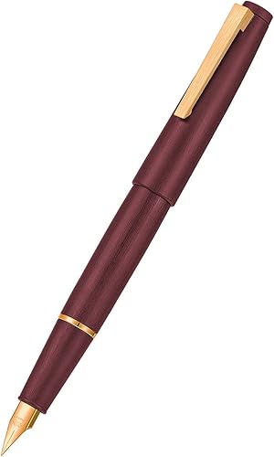 Miniatura 3 de Jinhao 80 Pluma estilográfica de fibra de carbono cepillada, plumín fino de iridio, rojo vino con clip dorado