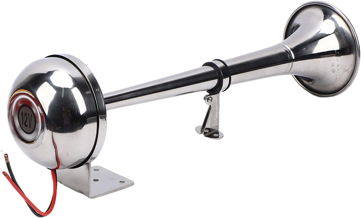 Keenso Boat Horn, 12V 125dB Stainless Steel Trumpet Electric Horn with Easy Installation for Boats Pickups Buses RVs Construction Vehicles