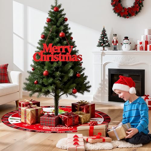 48 Inch Merry Christmas Tree Skirt - Large Red Xmas Tree Skirts Mat Decoration, Cute Winter Snowman Round Skirt for Indoor Outdoor Home Christmas Tree Decorations Holiday Party Decor - image 7