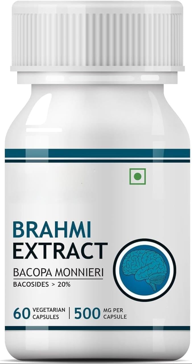 Brahmi Capsules 500mg | Bacopa Monnieri Extract | Bacosides 25% I Ayurvedic Herbal Supplement - 60 Vegetarian Capsules