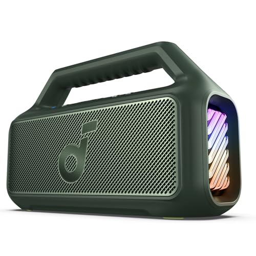 soundcore Boom 2 da Anker, alto-falante 80W, Subwoofer, BassUp 2.0, 24H, IPX7 à Prova d’Água, Flutuante, Luzes RGB, USB-C, Equalizador Personalizado, Bluetooth 5.3, Portátil para Camping e Praia