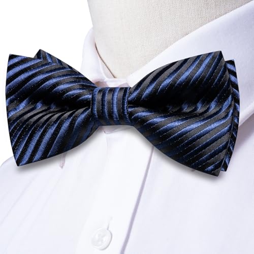Image of Hi-Tie Bow Ties for Men Pre-Tied Pocket Square with Cufflinks Mens Bowtie Sets for Wedding Formal Party