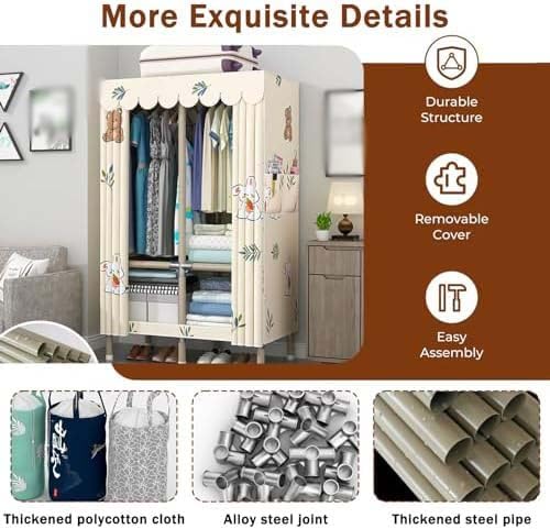 Armoire portable grande capacité dotée de tringles et étagères