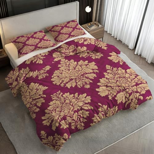Housse de couette 220x240 bordeaux avec 2 taies d'oreiller motif baroque - 4