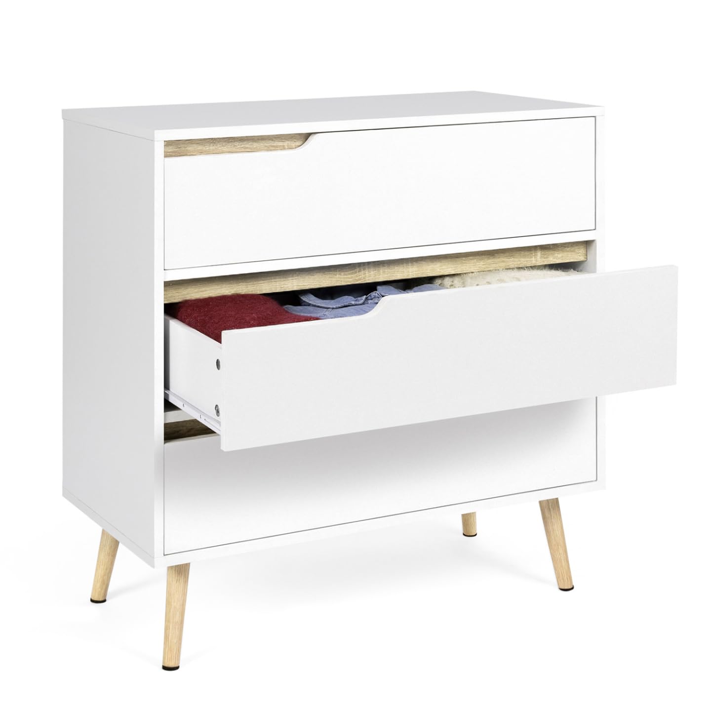 IDMarket Helsinki - Cómoda 3 cajones (80 cm), color blanco