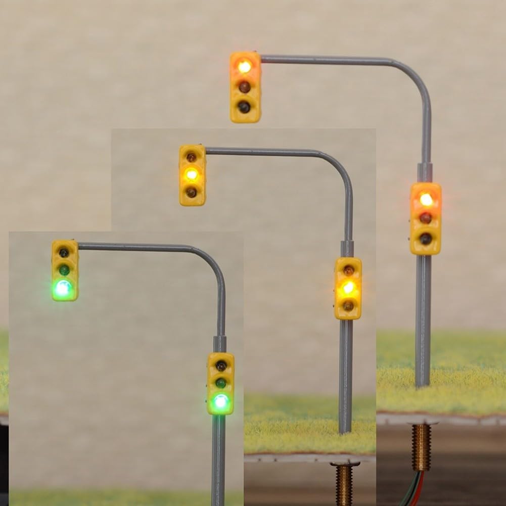 2Pcs Model Train Crossing Signals For HO OO Scale, Red Yellow Green Lights, Thread Base, Model Railway Led Lamppost Lamps Street Lgihts