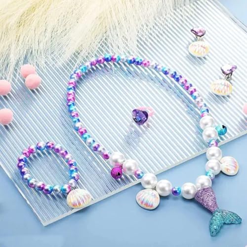 Image of FancyDressWale Mermaid Jewelry Kit Shell Necklace, Bracelet, Ring, Earrings, and Organza Bags - Perfect for Mermaid Party Costume Accessories. Cute Style, Plastic and Organza.