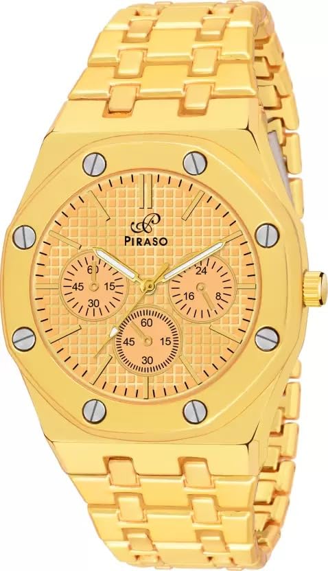 PIRASO MEN New Look Dial And Stainless Steel Chain Analog Watch for Men (GOLDEN) (B0CH85BV3G) Amazon Price History, Amazon Price Tracker