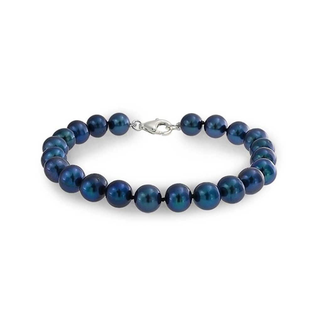 Collar De Perlas Cultivadas De Agua Dulce Anudadas A Mano En Azul Pavo Real Iridiscente Negro O Blanco De 18 Pulgadas Pulsera De 7.5-8 Pulgadas Pendientes De Bola Juego De Joyas 3 Piezas Para Mujeres