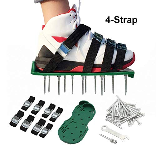 AUZZO HOME Lawn Aerator Shoes with Spikes and Metal Buckle Adjustable Nylon Straps Anti-Corrosive Scarifier for Garden Lawn Yard Soil Aeration