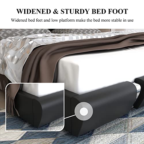 Benevika Full Size Deluxe Upholstered Modern Platform Bed Frame With Faux Leather,Mattress Foundation With Solid Wooden Slats Support,No Box Spring Needed,Black #TOP4