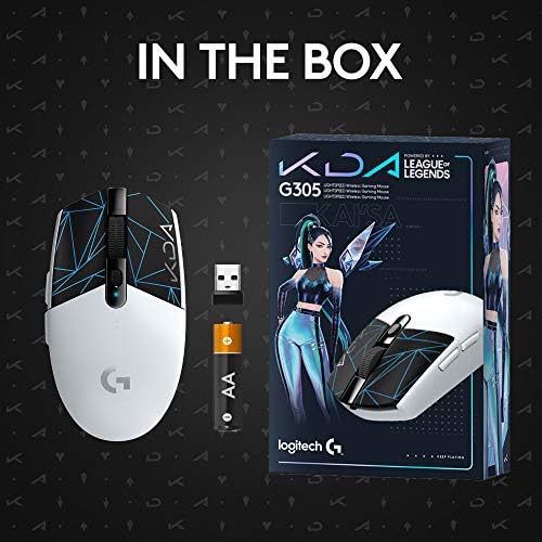 Logitech G305 K/DA LIGHTSPEED Wireless Gaming Mouse, Official League of Legends Gaming Gear, HERO Sensor, Lightweight, Programmable Buttons, 250h Battery Life, On-Board Memory - White