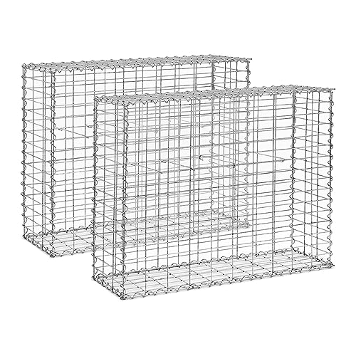 hillvert HI-WG-120 Gabion Set of 2 101 x 32 x 83 cm Steel (Galvanised) Easy Assembly Opening Dimensions: 50 x 100 cm Gabion Fence Wire Basket Gabion Basket