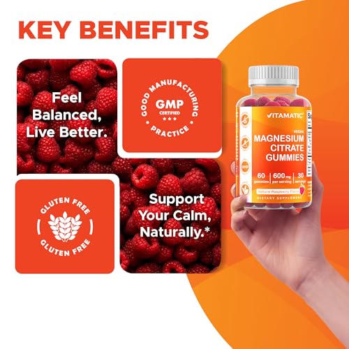 Image of Vitamatic Magnesium Gummies 600mg per Serving - 60 Vegan Gummies - Relaxation, Muscle, Bone & Energy Support - 3 Pack