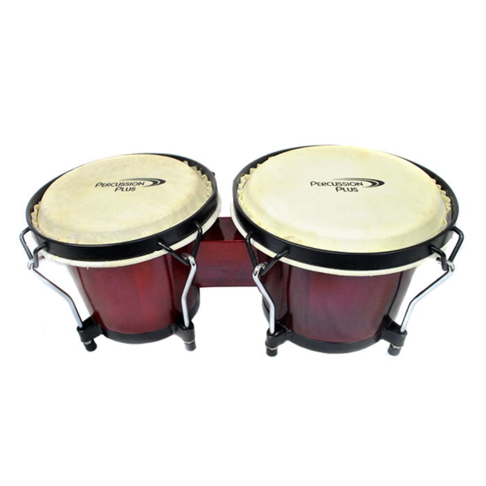 Deluxe Percussion Plus Bongo | 15cm & 17cm Diameter Natural Hide Heads | Red Lacquer Finish | Wooden Shell Construction | Raised Rubber Feet | Black Powder Coated Hardware | Music Classroom Essentials