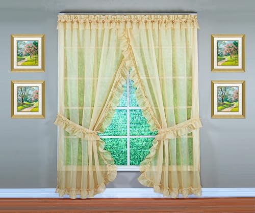 Image of Today's Curtain, Emelia Priscilla Sheer Pair 96 inch W x 84 inch L, Gold, 5-Piece-Set