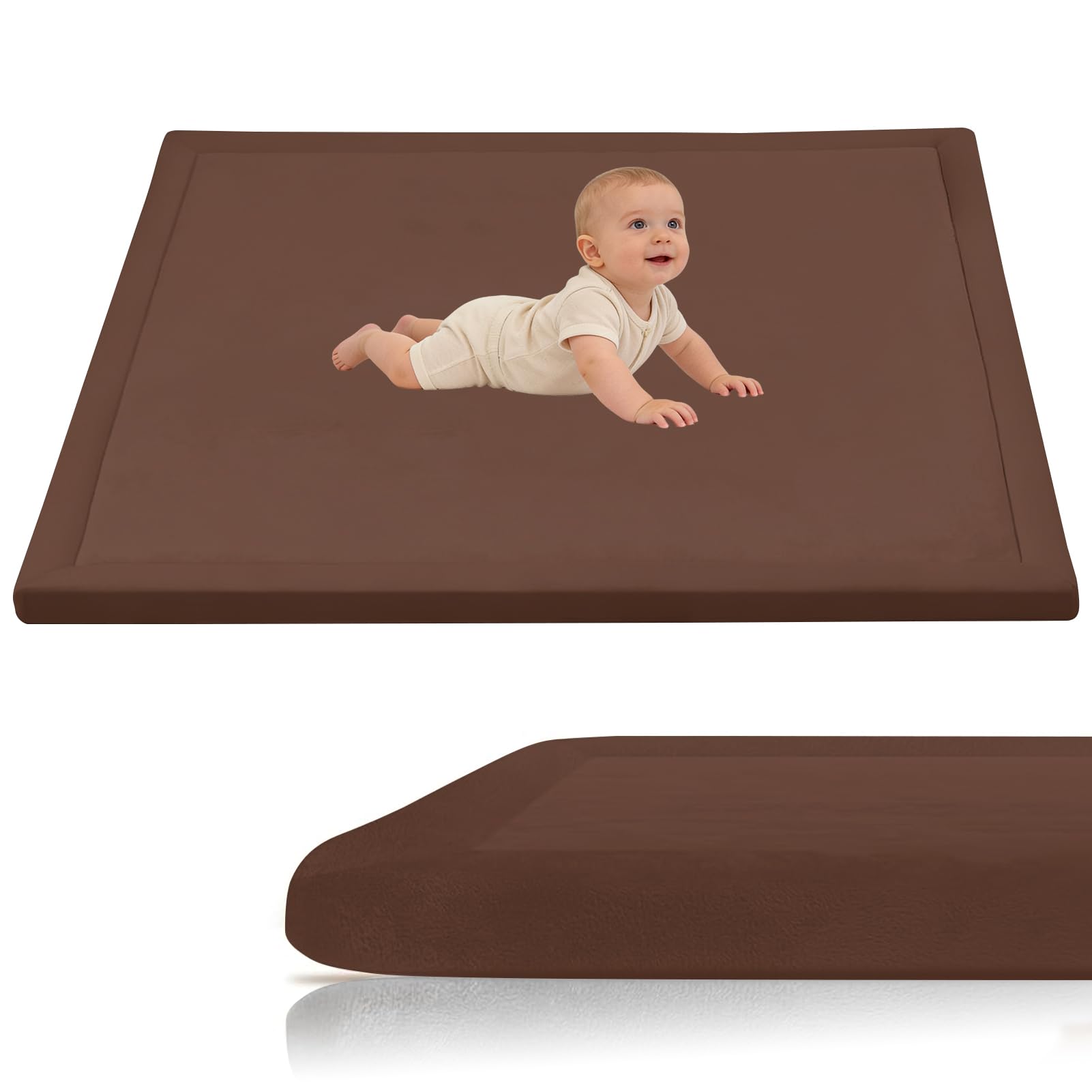 Stqyeiw Baby Crawling Mat, Memory Foam Extra Thick Area Rug 3cm for Kids Living Room 200 x 260 cm Brown Baby Playroom Crawling Carpet Non-Slip Soft Play Mat Floor Toddler Nursery Carpet