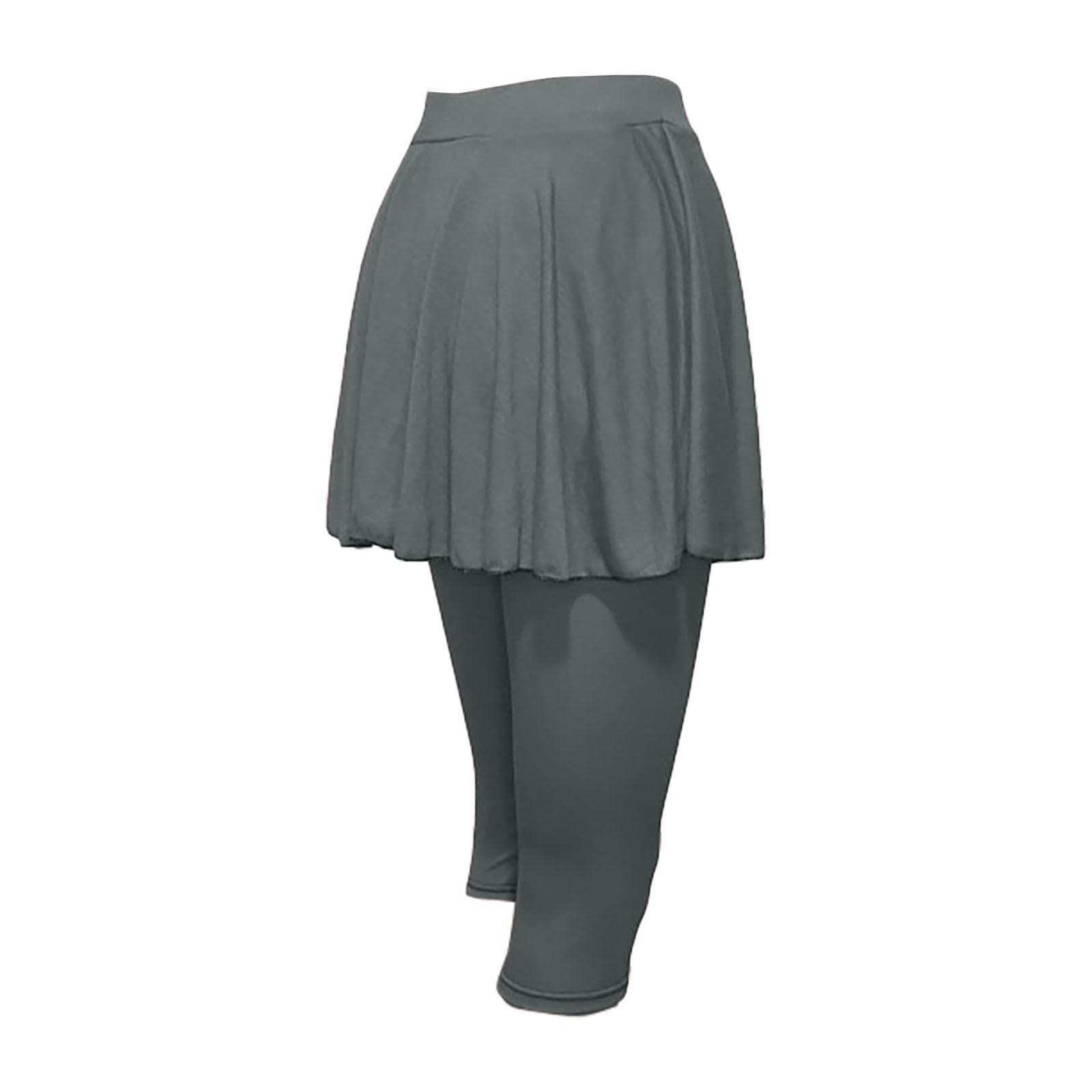 Skort sportivo da donna Skort da corsa a vita alta leggings con gonna gonne da tennis gonna da hockey aderente capris allenamento palestra 3/4 pantaloni da yoga, Grigio scuro, L