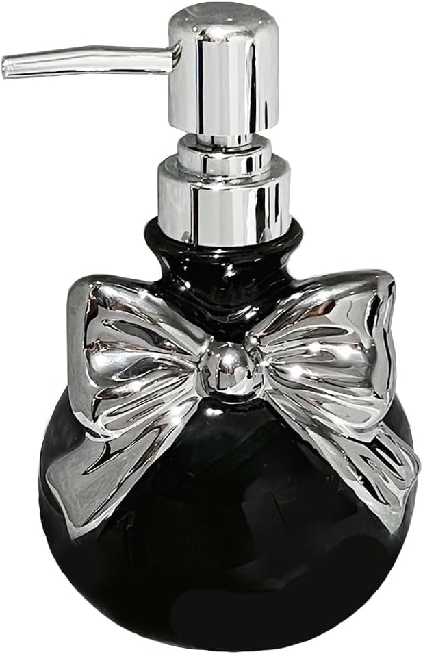 Ceramic Soap Bottle, Bow Tie Relief Lotion Dispenser with Pump,350ML