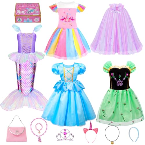 Meland Princess Dress Up for Girls - Dress Up Clothes for Little Girls with Cape, Princess Toys for Girls Age 3,4,5,6 Year Old, Christmas Birthday Gift for Toddler Girls Halloween Role Play