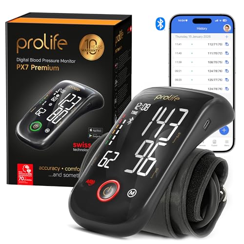 prolife PX7 Premium Tensiómetro de Brazo Digital con Tecnología AFIB Smart, Medidor de Tensión Arterial Bluetooth Homologado con Manguito