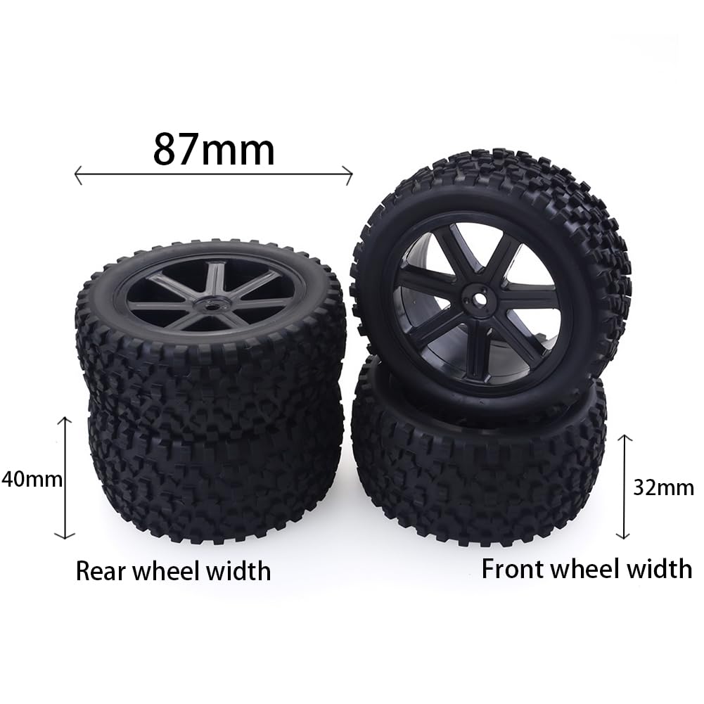 AINIUNIU Compatible with Redcat for HSP for HPI for Hobbyking for Trxs Losi for VRX for 1/10 Buggy 4PCS 1/10 RC Car Rubber Tyres Plastic Wheels RC Wheel Tires(Black)
