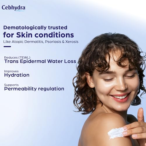 Image of Sun Pharma Cebhydra Cream, Ceramides, Cholesterol & Fatty Acids, Deep Hydration for Sensitive, Dry & Damaged Skin, Dermatologist-Tested, Paraben-Free, NonComedogenic, 12-Hour Moisturization