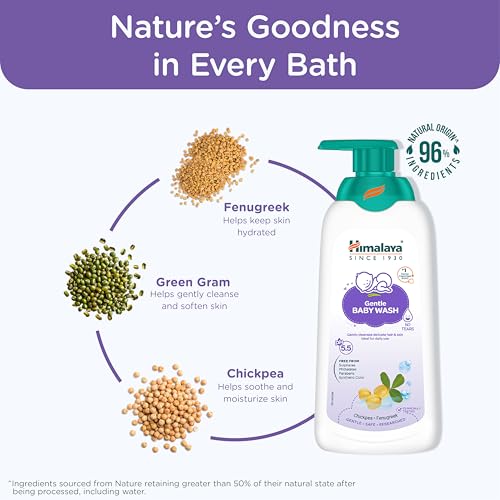 Image of Himalaya Gentle Baby Wash 400ml with Chickpea, Fenugreek|pH 5.5|No.1 Doctor Recommended brand|100% Soap free Gentle cleanser for skin & hair|Tear free|Safe for Newborns|Skin Microbiome - friendly|Hypoallergenic