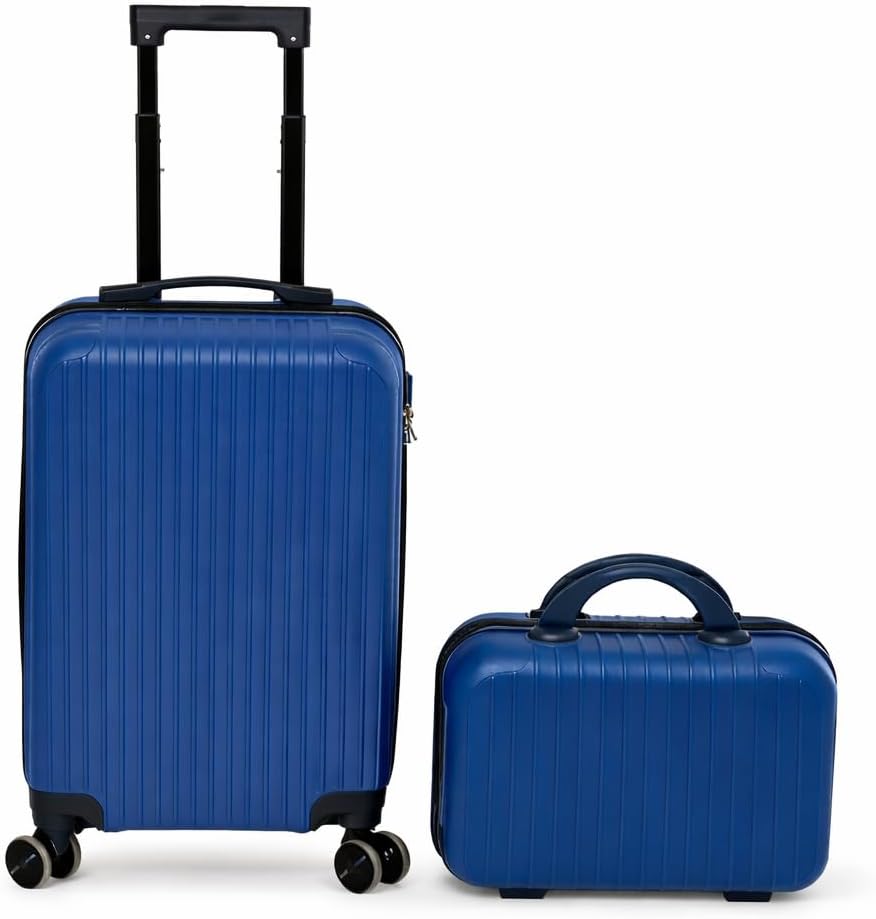 2 Pcs Carry on Luggage Sets With Spinner Wheels Lightweight Travel Suitcases PP Hardshell Carry-on 21 Inch & 14 Inch Airline Approved (Blue)