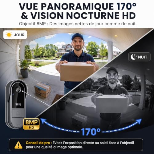 Sonnette sans fil avec caméra IP65 étanche visiophone interphone HD
