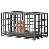 Heavy Duty Indestructible Dog Crate with Removable Trays, 38-78 Inch Size Optional, Escape-Proof Double Door for High Anxiety Dog, Kennel with Lockable Wheels for Medium Large XL XXL Dogs