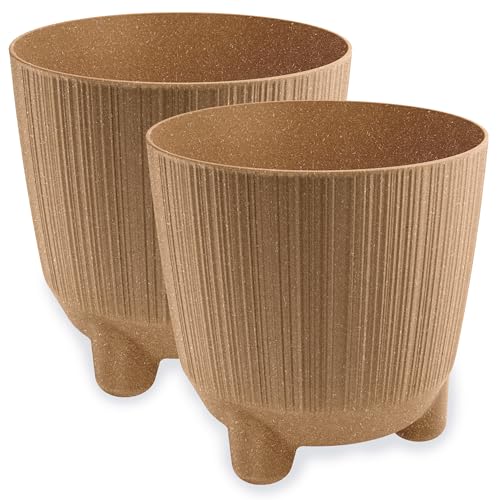 PECZEKO Blumentopf matt, Pflanzkübel mit Beinen, Dekorativer Topf für, groß und klein Pflanzen, 2er-Set blumenkübel, blumenkübel kräutertopf (2 Pack) Creme, ø 17 cm