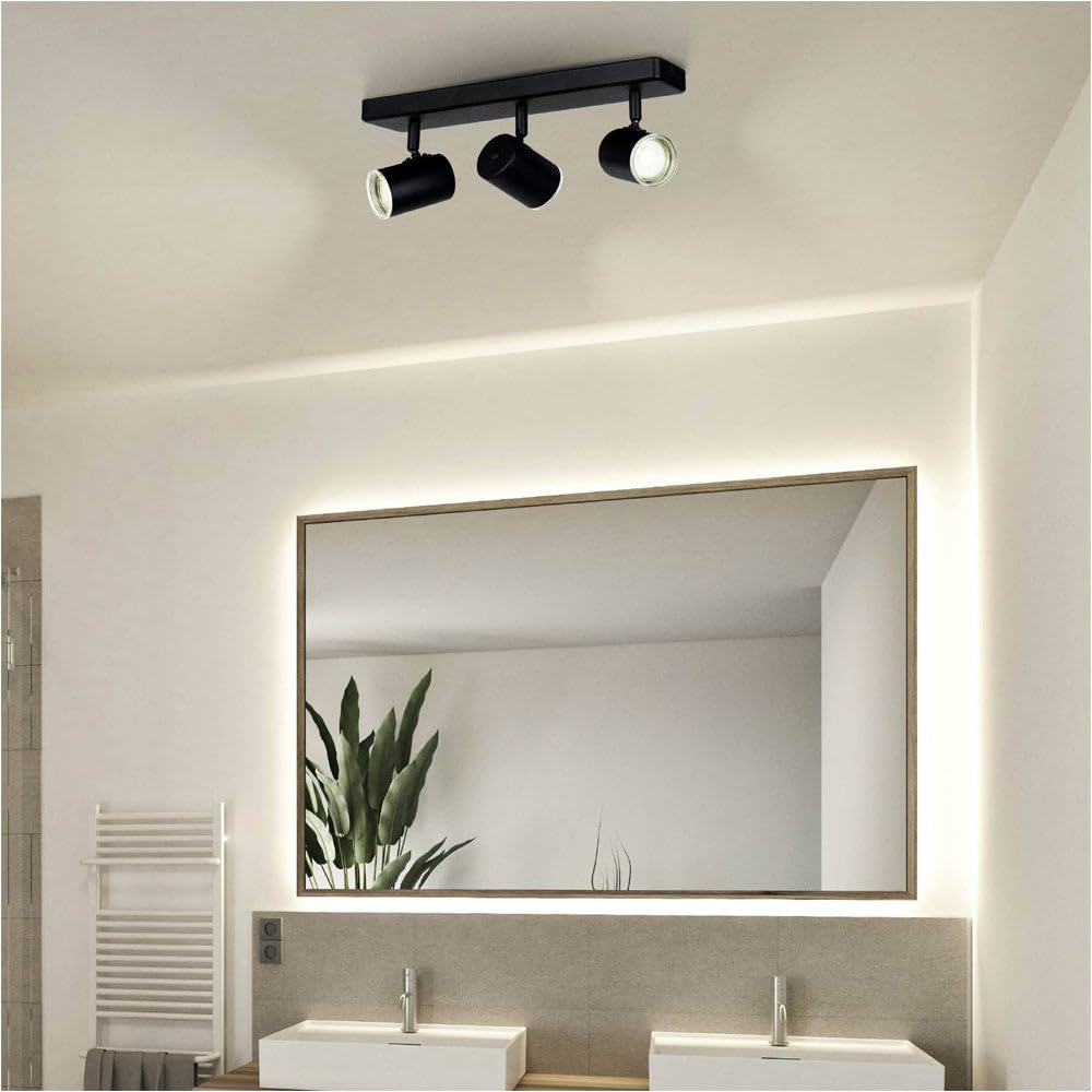 Loops Modern Triple Bar Bathroom Ceiling Spotlight, Black, GU10 Fitting, 130mm Height x 80mm Width, LED Compatible, IP44 Rated, Indoor Use, Mains Powered