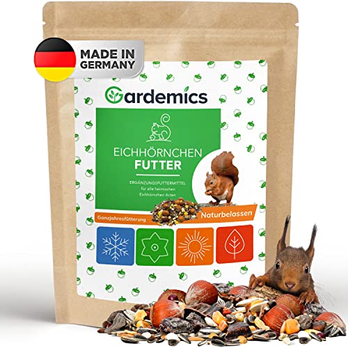 Gardemics Eichhörnchen Futter mit extra vielen Haselnüssen [1kg] I Artgerechtes Eichhörnchenfutter ohne Erdnüsse I Ganzjahresfutter für Eichhörnchen & Streifenhörnchen