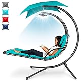 Best Choice Products Hanging LED-Lit Curved Chaise Lounge Chair Swing for Backyard, Patio, Lawn w/ 3...