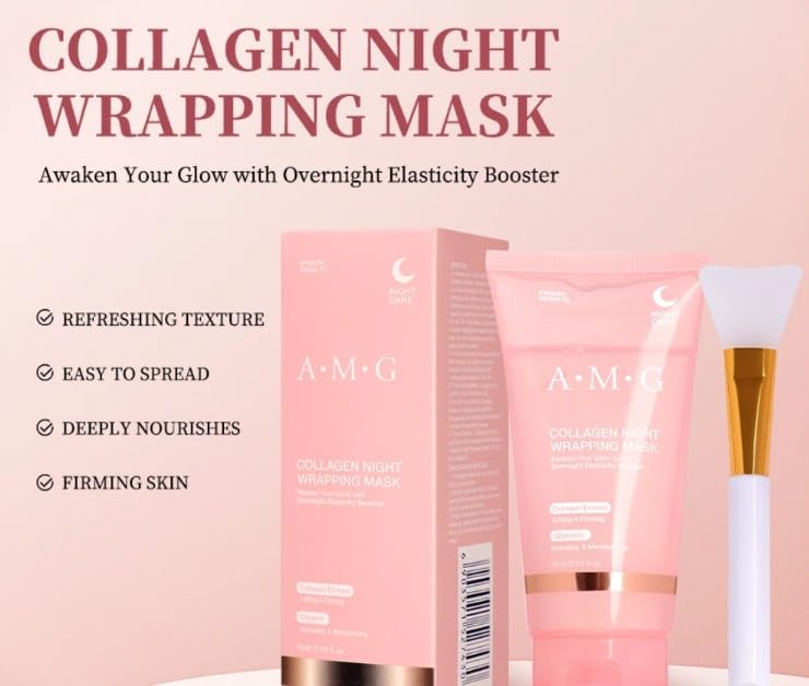 Miniatura 3 de AMG - Paquete de mascarilla facial de colágeno para toda la noche, cuidado de elasticidad e hidratación, reduce la flacidez y la opacidad, colágeno