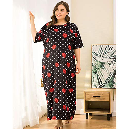 Pyjama taille plus femme : chemise de nuit manches courtes et robe de chambre ample - 4